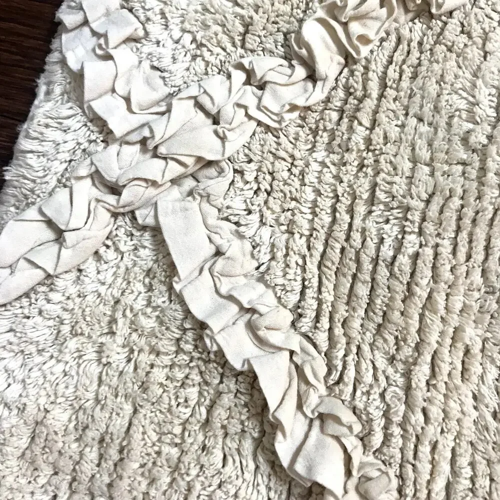 Simply Shabby Chic Antique White 100% Cotton Bath Mat Rug With Lattice Pattern